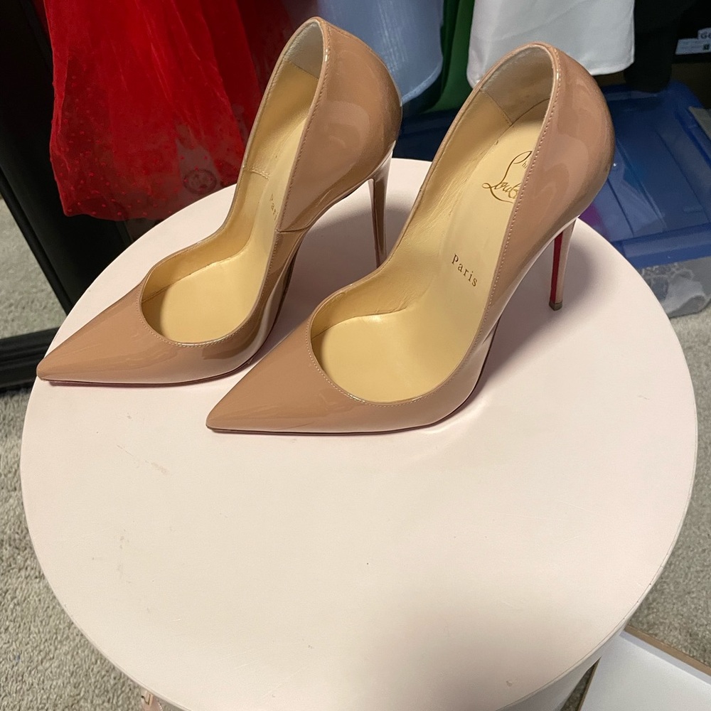 Christian Louboutin So Kate 120mm Nude Patent Leather Pump Size EU 38